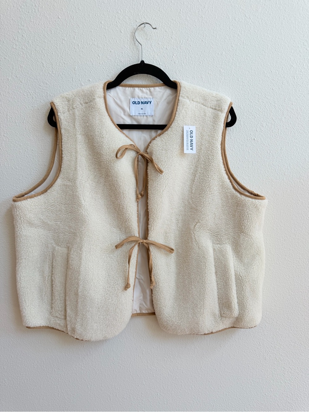 Cream Sherpa Tie-Front Vest